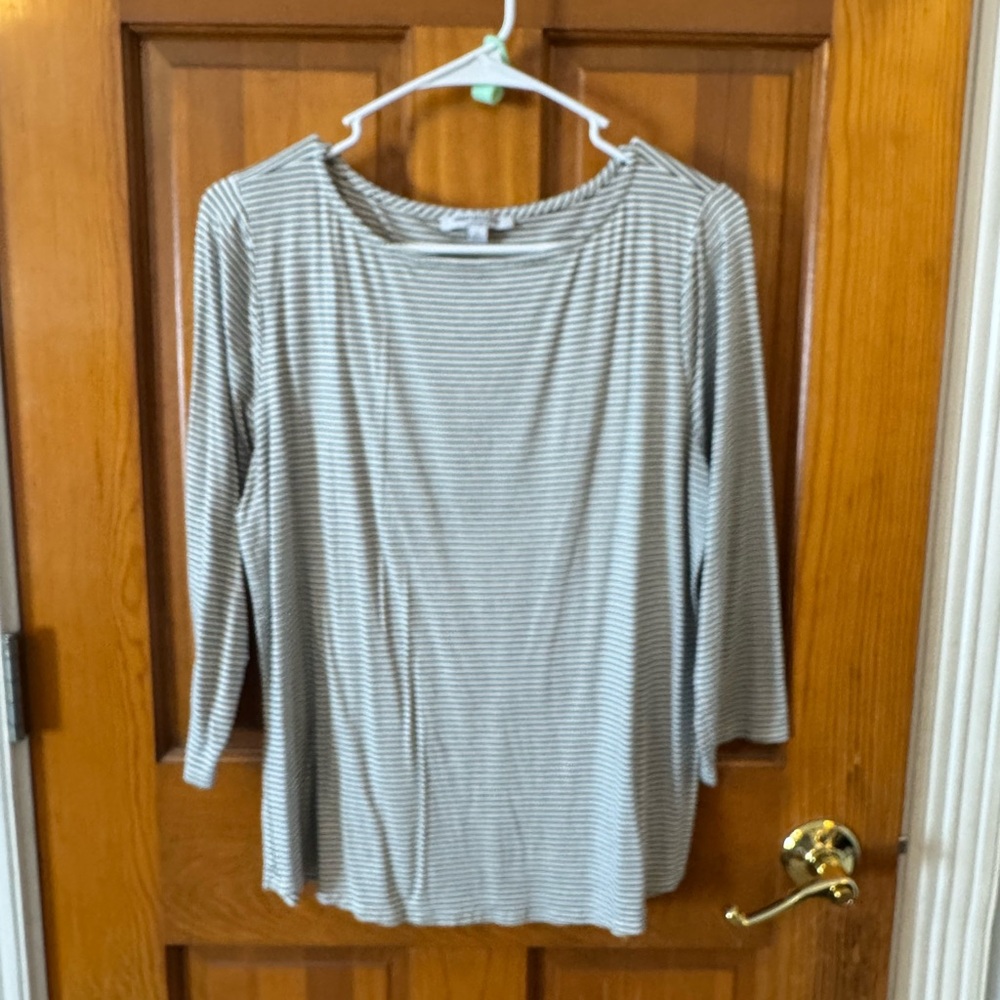 Green Envelope Black and White Striped Long Sleeve Top